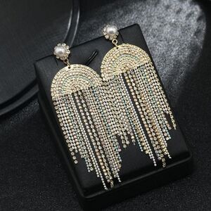 Elegant Gold and Silver Rhinestone Dangle Earrings